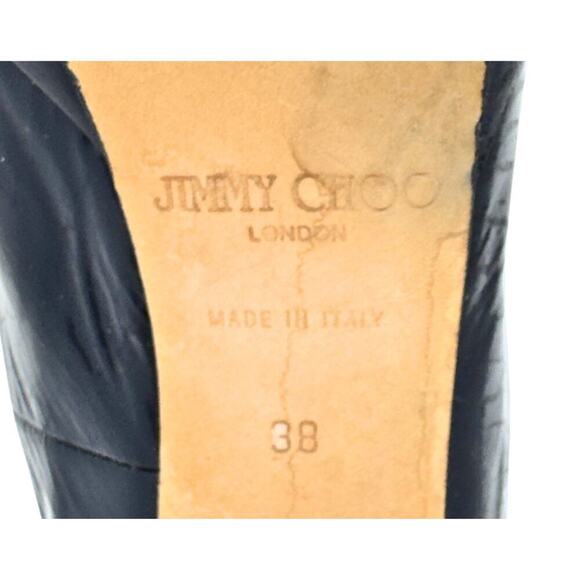 Jimmy Choo Patent Leather Shearling Platform Moto Biker‎ Lug Sole Boots Heels 38 - Picture 8 of 9